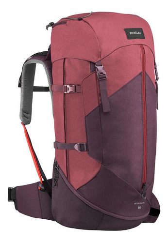 Mochila de trekking Trek100 para mujer, 50 litros, color rojo