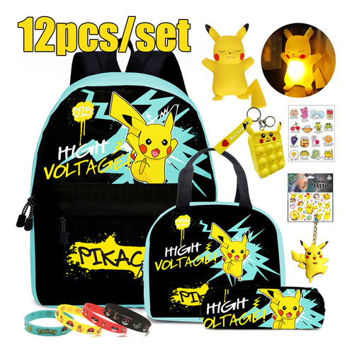 Mochila De Anime Pokémon Pikachu De 12 Piezas Con Juego De A