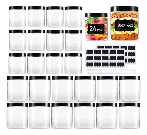 Paquete De 24 Tarros De Plastico Con Tapas, 16 Oz (paquet...