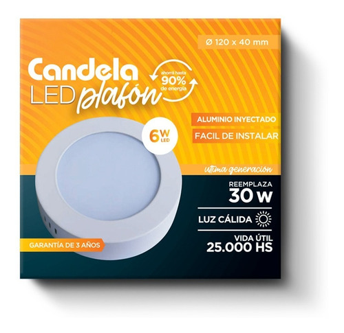 Plafon Led Con Base Circular 6 Watts Fria O Calida 120x40 Mm