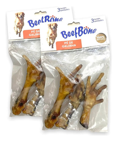 3 Pés De Galinha Petisco Para Cachorro Diversão Pet Beefbone
