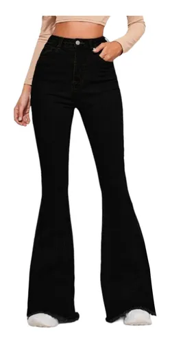 Pantalon De Mezclilla Negro Mujer Acampanado