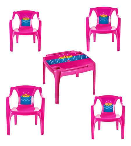 Juego De Mesa De Plastico + 4 Sillas De Niño - Infantil