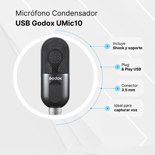 Micrófono Condensador Godox Umic10 Usb Color Negro