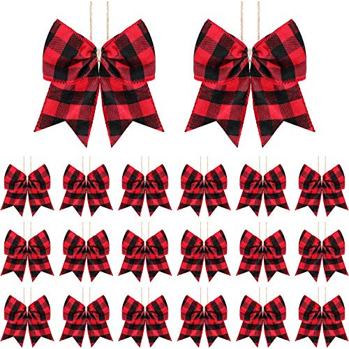 20 Pieces Christmas Plaid Bows Ornaments Buffalo Plaid ...