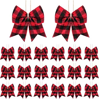 20 Pieces Christmas Plaid Bows Ornaments Buffalo Plaid ...