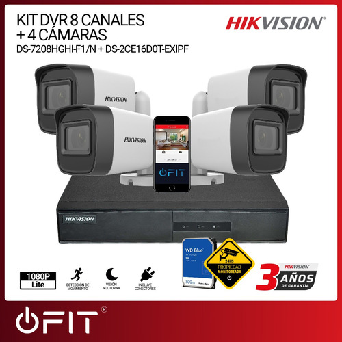 Imagen 2 de 11 de Kit Seguridad Hikvision Dvr 8 Canales + 4 Camaras + Disco