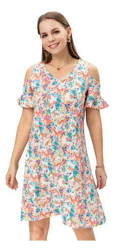 Vestido Off Shoulder Full Print Rosa Mujer Fashion's Park