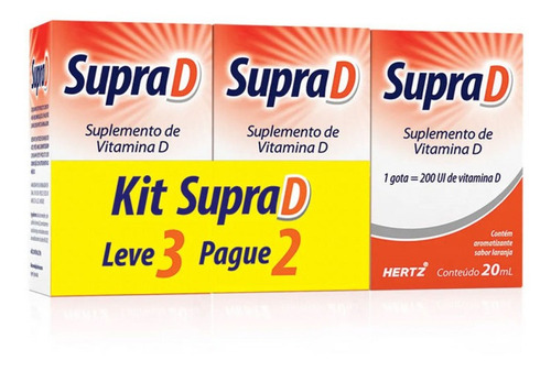 Kit de 3 gotas de vitamina D Supra D, 200 UI, 20 ml, color naranja