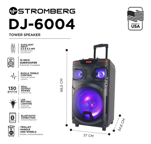 Imagen 4 de 9 de Multireproductor Bluetooth Torre Dj6004 130 Watts Stromberg