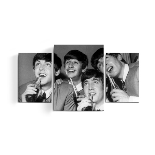 Cuadro Triptico Decorativo The Beatles Rock Pop Musica 