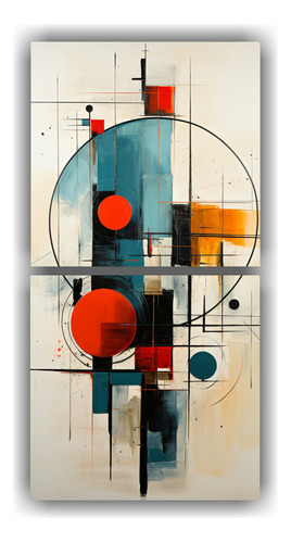 120x60cm Cuadro Abstracto Moderno Midcentury Amarillo Y Blan