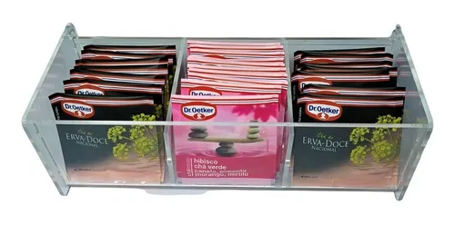 comprar Caixa Acrílica Top Porta Saches Chá 3 Divisórias Com Tampa