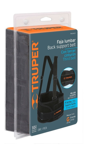 Faja Lumbar Tirantes Cinturón Ajustable Talla G Truper 14217