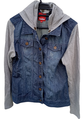 Campera Jean Combinada Con Tela Gris Con Capucha Divina Opor