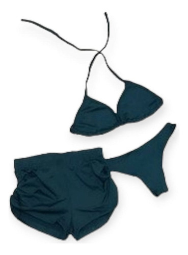 Bikini 3 Piezas Triangulito Bombacha Colaless Short De Licra