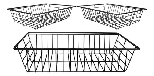 Kit 3 Cestos Fruteira Aramado Gaveta Organizador Preto M2