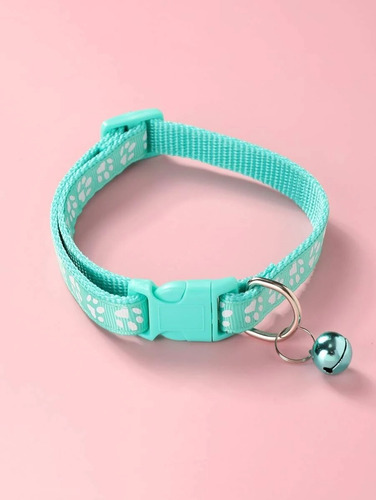 Collar Para Perro O Gato Regulable Con Diseño De Garritas Color Verde/agua Tamaño Del Collar Small