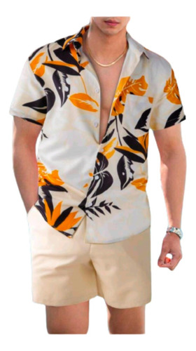 Conjunto Casual Playa Camisa Corta Con Short Para Caballero