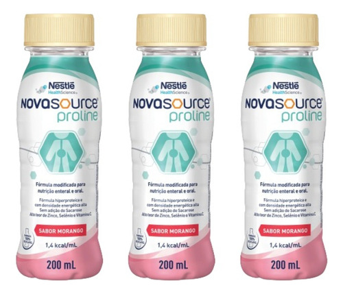 Novasource Proline 200ml Sabor Morango Nestle Kit 3 Unidades