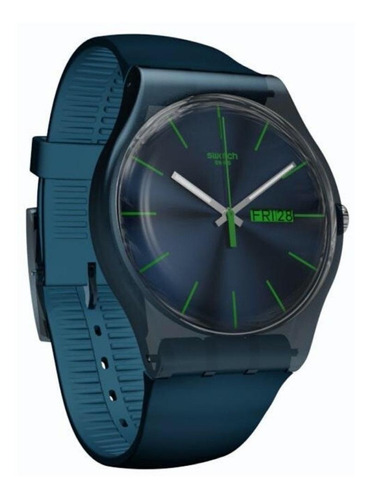 Imagen 1 de 3 de Reloj pulsera Swatch Originals Blue rebel de cuerpo color azul, analógica, fondo azul, con correa de plástico color azul, agujas color gris, blanco y verde, dial verde, bisel color azul y hebilla simple