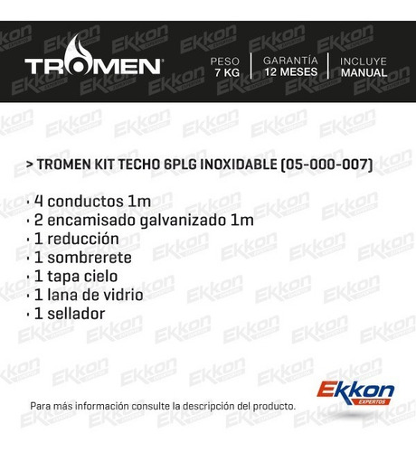 Imagen 2 de 8 de Kit Complemento Techo 6 Pulgadas Inoxidable Tromen