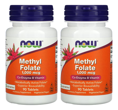 Metilfolato Methyl 1000mcg Now Foods 90 Tablets 2un Sabor Sem sabor