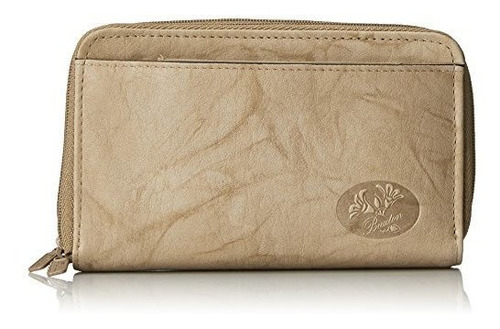 Buxton Heiress Double Zip Organizer Wallet, Taupe, One Size