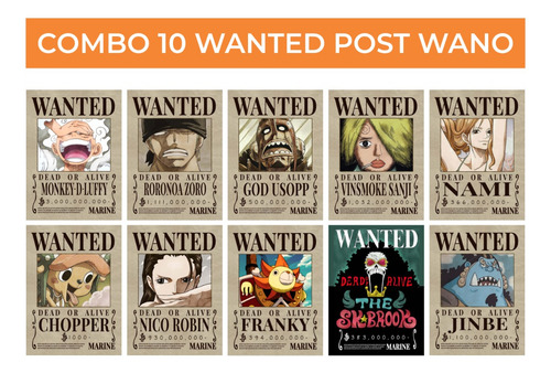 Imagen 3 de 6 de Cartel Wanted Mugiwara X 10 One Piece Post Wano - Animeras