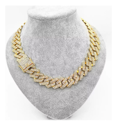 Collar Hombre Cadena Cubana Diamante Oro Plata 45 Cm