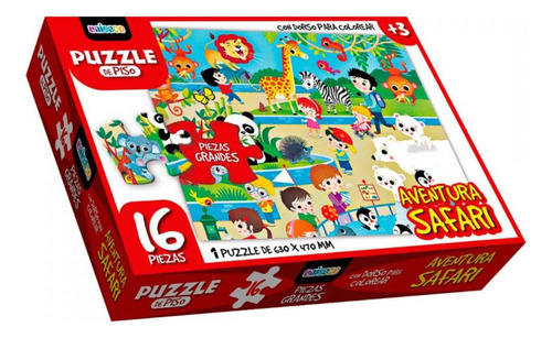 Puzzle De Piso Infantil 16 Pz Aventura Safari Dorso Colorear