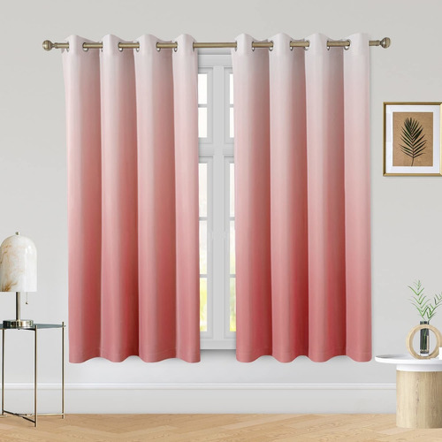 Homeideas Cortinas Opacas Color Rosa Coral Degradado De 52 X