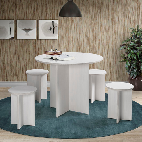 Móvel De Cozinha Sala De Estar Mesa De 90cm Com 4 Banquetas Branco