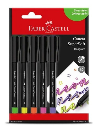 Kit Caneta Supersoft Pen 1.0mm 5 Cores Neon Faber Castell Cor do exterior Preto