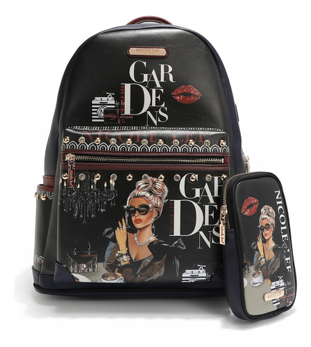 Mochila Dama Nicole Lee Usb12769l Lady In Black Color Negro Diseño De La Tela Estampada