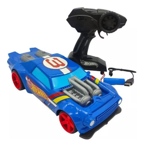 Carro Hot Wheels Usb R/c En Caja 27cm Color Azul 8578