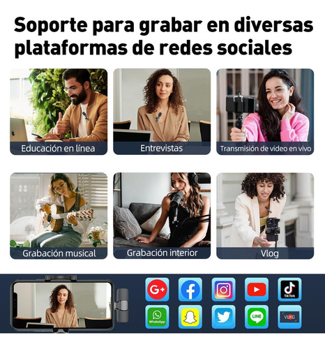 Micrófono Inalámbrico Bluetooth 2en1 Con Clip Para Móviles Negro+lightning
