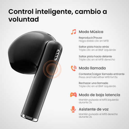 Audifonos Manos Libres Filwans TWS Gt Zero Enc Gamer Auriculares Inalámbricos Bluetooth 5.4 Microfono Color Negro