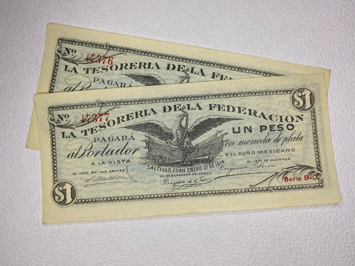 Tesoreria Saltillo Coahuila 1 Peso 1914 Nuevo Sin Circular !
