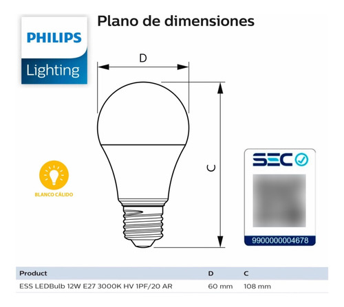 Imagen 4 de 4 de Pack 2 Ampolletas Led Philips 12w E27 A60 Luz Fria O Calida