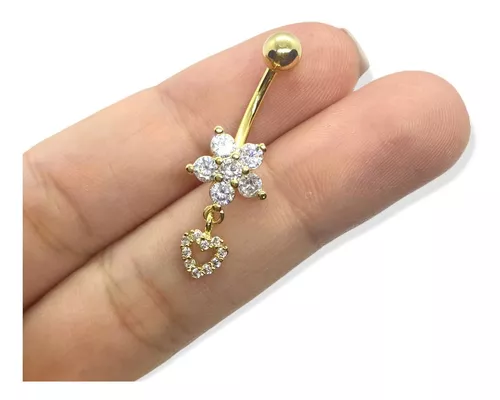 Piercing Umbigo Folheado a Ouro 18k Coração Zircônia Dourado