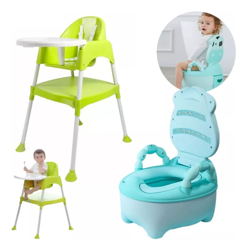 Inodoro Infantil Portátil + Silla Ajustable Para Comer Bebé 