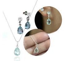 Comprar Conjunto Gota Pendente Com Zircônia Azul Céu Em Prata 925