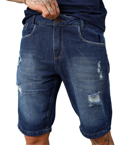 Bermuda Jeans Masculina Rasgada Escura