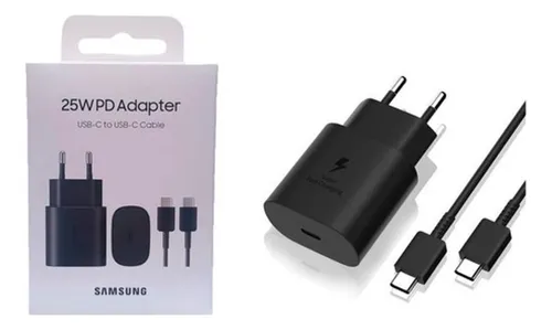 Cargador de pared USB-C con adaptador Pd Samsung de 25 W con cable de carga rápida negro