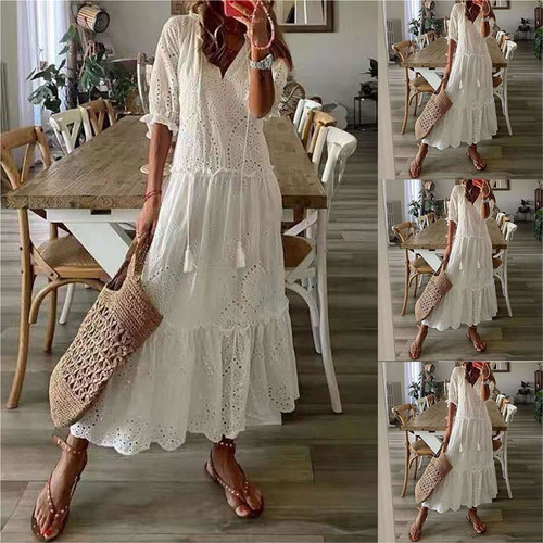 A Vestido Casual Bohemio Con Estampado Recortado For Mujer