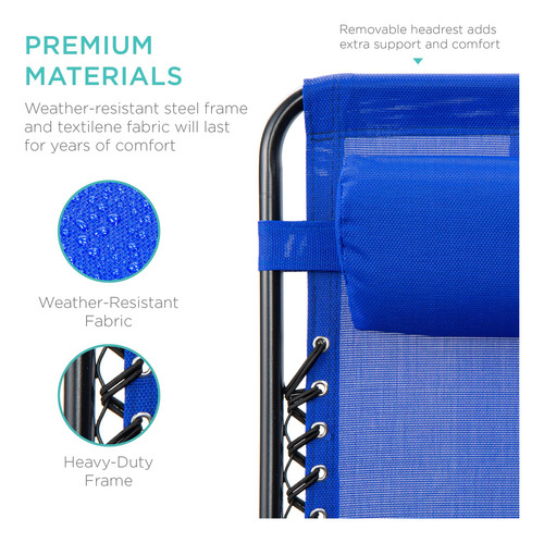 Reposeras Silla De Gravedad 0 Plegable Reclinable Azul 2u