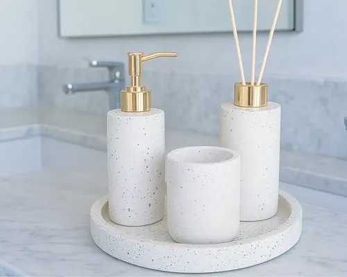 Kit Banheiro Lavabo Cimento Artesanal Difusor Saboneteira