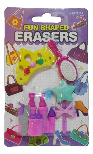 Borrador Set X4 Princesas Castillo Corona Shaped Erasers