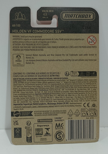 Matchbox Holden Vf Commodore Ssv 68/100 Ed-2024 C-30